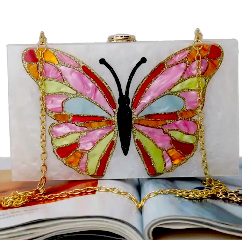 White Acrylic Butterfly Clutch